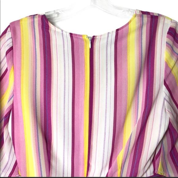 Nanette Lepore Womens Top Size XS Pink Striped Flutter Sleeve Faux Wrap - Picture 11 of 12